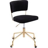 Tania Task Chair in Black Velvet & Gold Metal